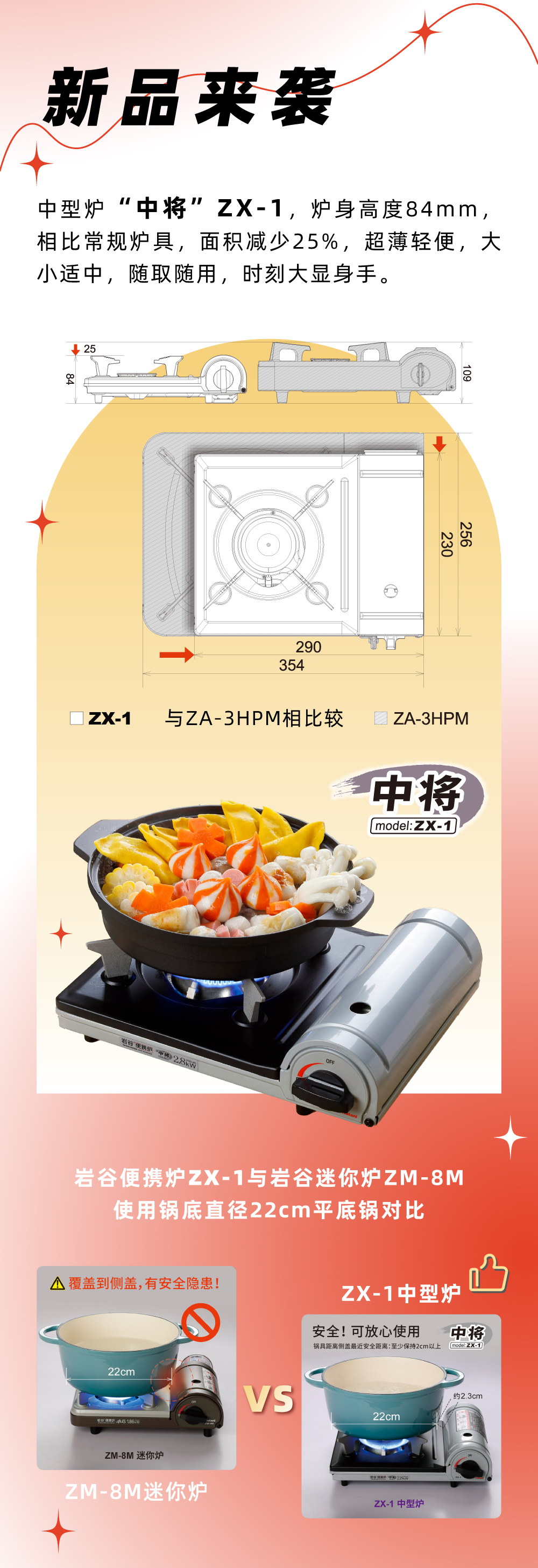 金年会手机官方网站_金年会（中国）
便携炉ZX-1，炉身高度84mm，相比常规炉具，面积减少25%，
超薄轻便，大小适中，随取随用，时刻大显身手。